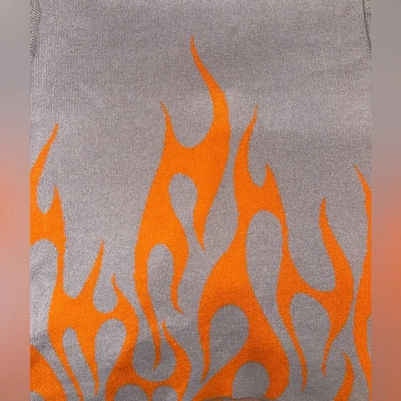 FOREVER 21 Halter Top Flame Mini Dress SZ M New With Tags Gray Orange Flames - Picture 7 of 8